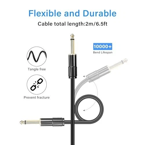 Cable de extensión TS 6,5 PIES 1/4" - Cable de guitarra mono macho a hembra chapado en oro Foto 4 de 4