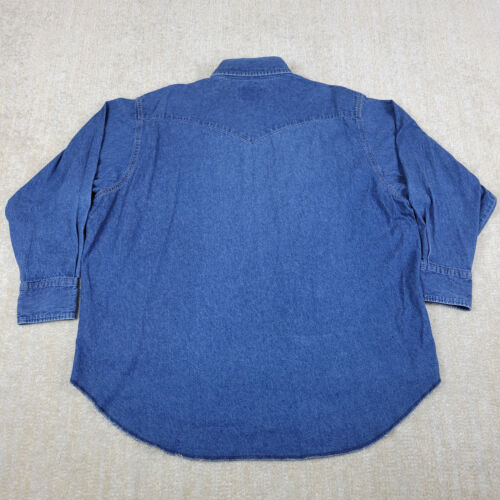 Vintage Wrangler Western Denim Shirt Mens 2XL 19-35 Big Blue Pearl Snap USA - Picture 2 of 10