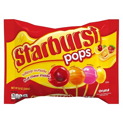 Starburst Pops Original Flavor, Lollipop Outside Fruit Chew Inside 8.8oz Candy B