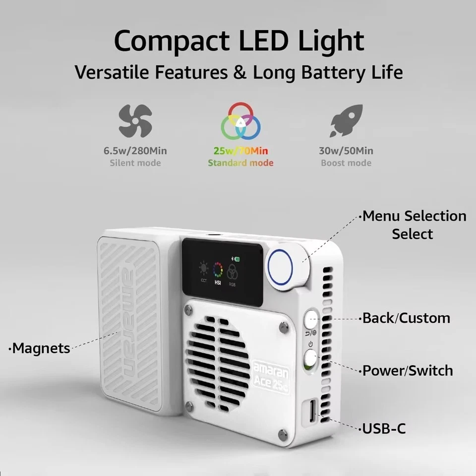 Aputure Amaran Ace 25c Kit Full Color RGB On-Camera Led video Light 2300-10000K - Image 4 of 4