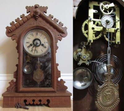 ANTIQUE kitchen mantel clock WELCH gingerbread 1800's