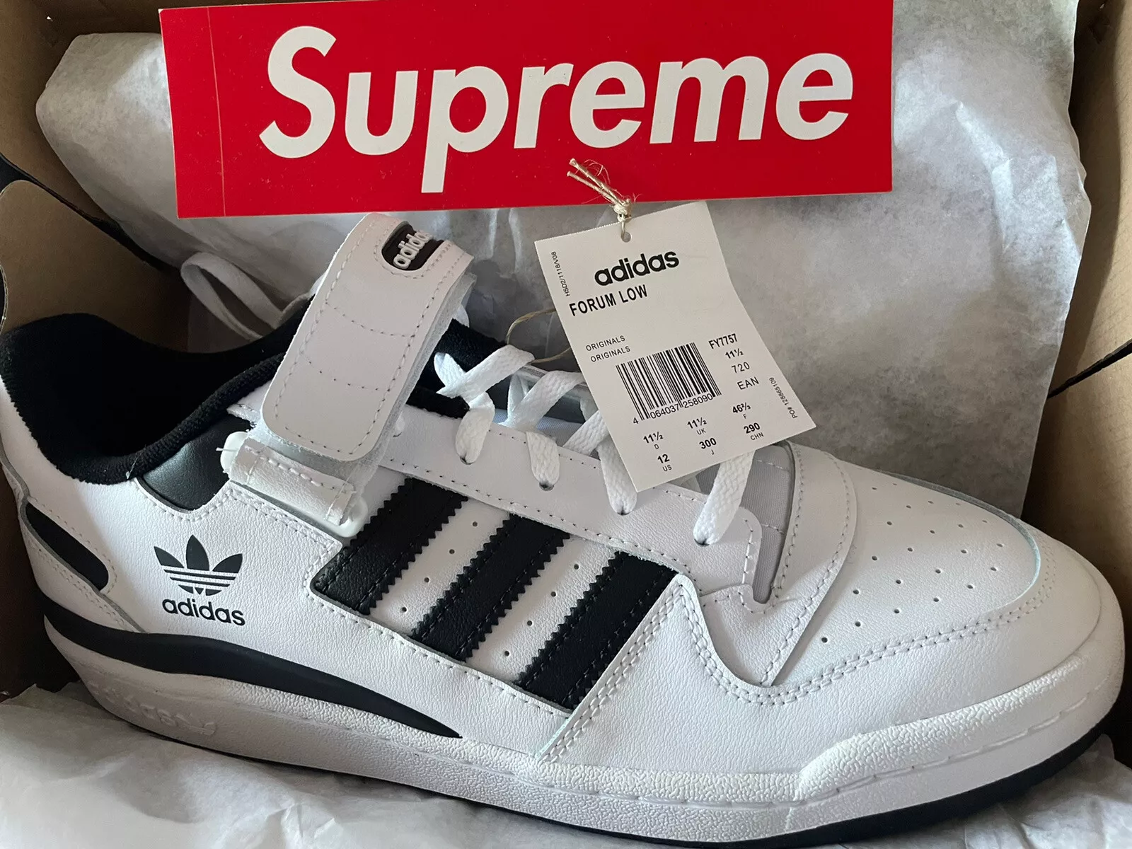 Adidas Forum Low ‘White Black’ Mens Size 12 US W/Supreme Sticker FREE SHIPPING