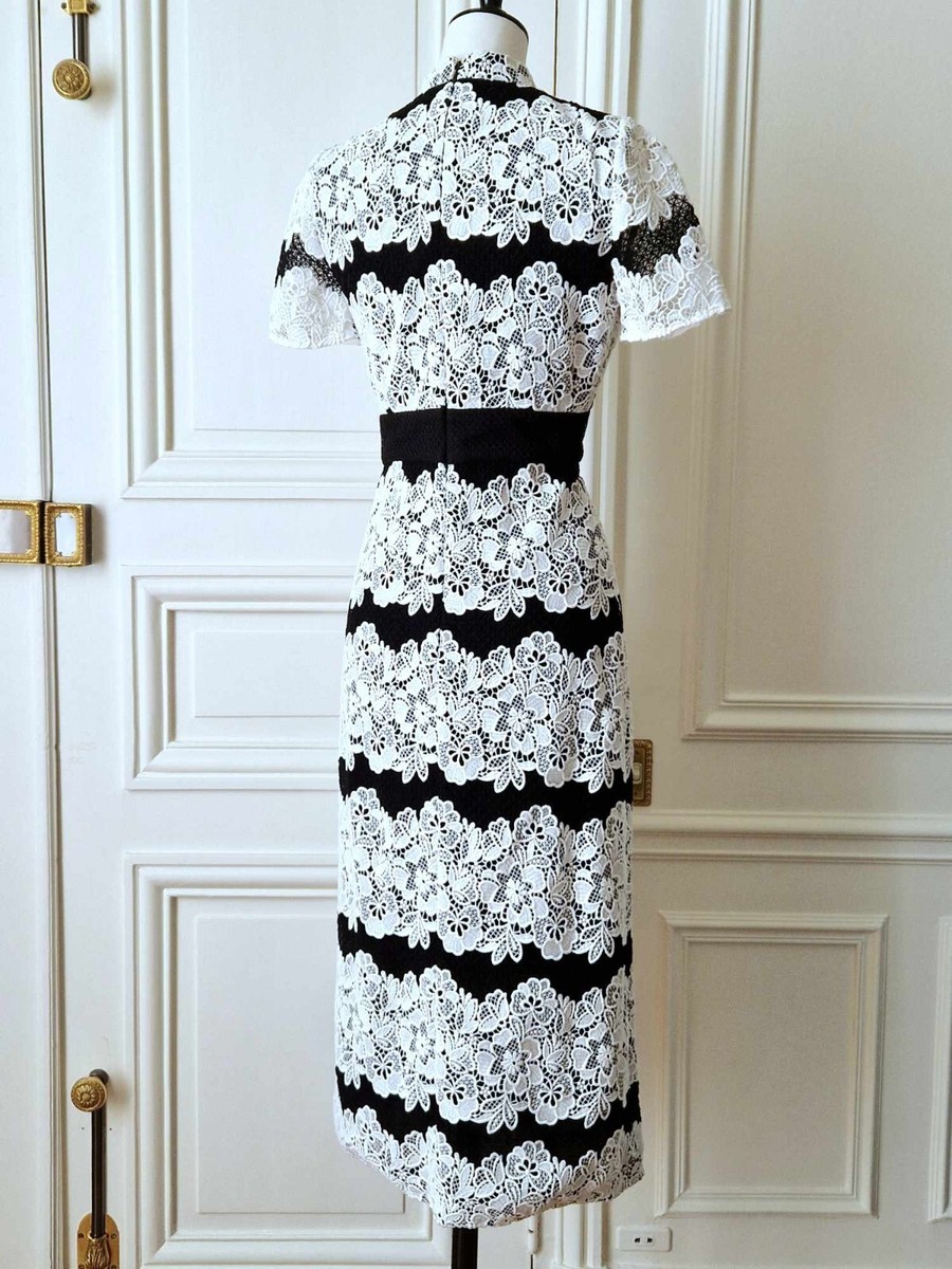 Burberry London Black White Lace Tea Midi Cocktail Party