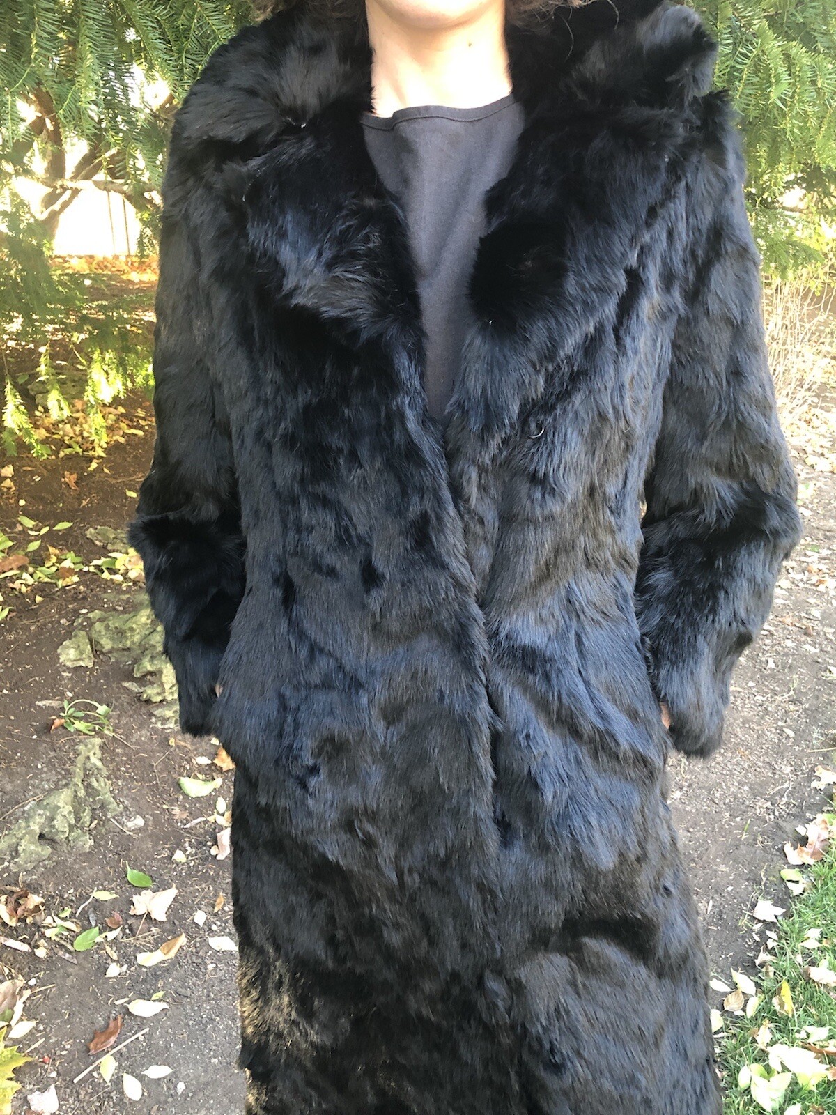 Striking Vintage Long Black Rabbit Fur Coat eBay