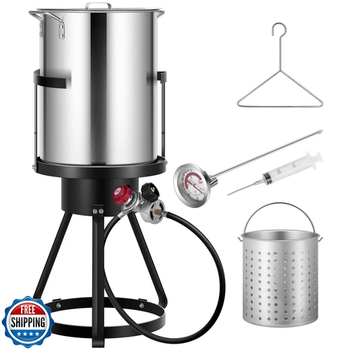 VIVOHOME 30 Qt. Aluminum Turkey Deep Fryer Pot with Injector Thermometer Kit 