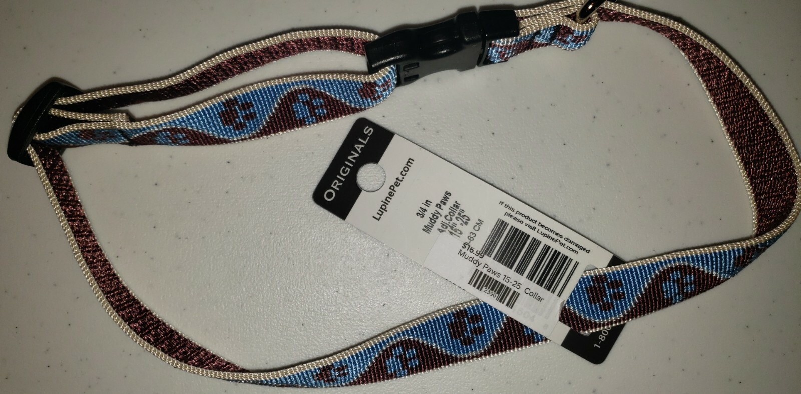 Lupine Pet Adjustable Dog Collar Large 15"25", El Paso, Muddy Paws