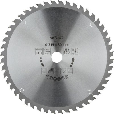 Wolfcraft Kreissägeblatt Ø 315 mm Bohrung Ø 30 mm 48 Zähne  Kreissägeblatt