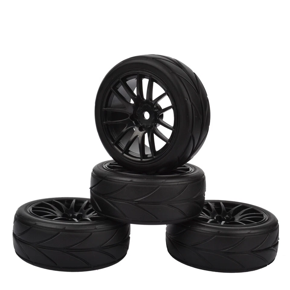 4Pc 12mm Hex Rubber Tires&Wheel Rim For HPI HSP On-Road RC Buggy Car Flat Racing - Image 3 of 4