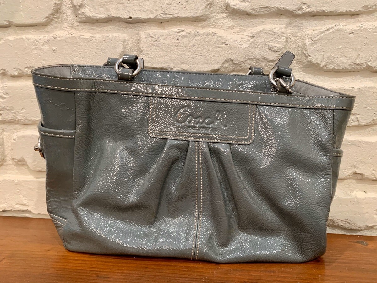 COACH F13761 Patent Leather Gray Pleated Gallery Tote | eBay
