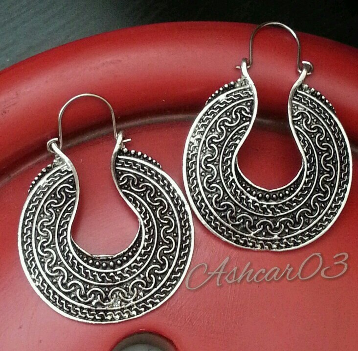 Aztec Brass Boho Bohemain Gypsy Turkish half moon Hoop Tribal Ethnic ...