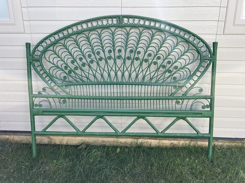 Vintage Peacock Fan Rattan Headboard Queen or Full