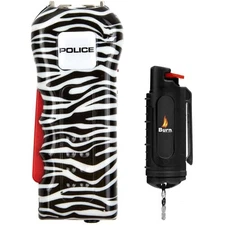 POLICE Stun Gun Burn Pepper Spray Combo for Self Defense 512 White & Black