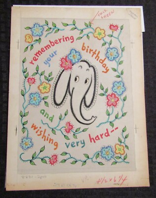 REMEMBERING YOUR BIRTHDAY Cute Elephant 2pcs 15x11.5'' Greeting Card Art #B8831
