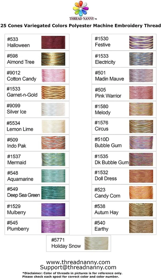 25 Colors Variegated Poly Embroidery Machine Thread (1100Y) for Brother Set 2 - Image 2 of 2
