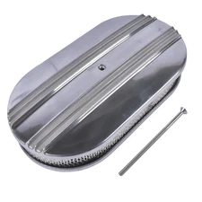 15" Oval Polished Aluminum Half Finned Air Cleaner Assembly for Chevy Ford Mopar