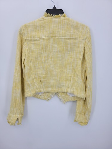 Cabi Blazer Womens Small Yellow Tweed Cropped Old Money Fringe Trim Jacket - Picture 2 of 10