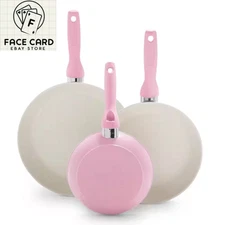 Rio 3-Piece Aluminum Ceramic Nonstick Frying Pan Skillet Set in Pink