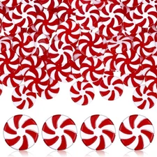 100 Pcs 25 mm Fake Christmas Candy Cane Peppermint Ornaments for Red White 