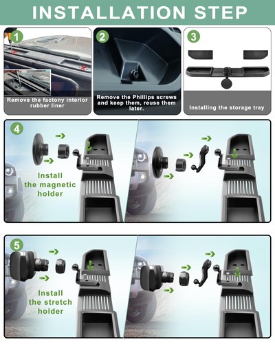 Supporto magnetico telefono per Jeep 2024 2025 Wrangler JL JLU & Gladiator JT - Cruscotto... - Foto 7 di 7