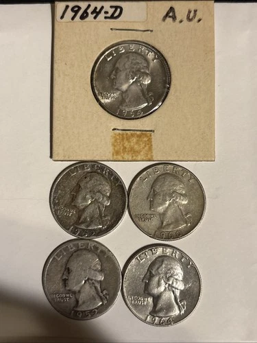5 X Washington.Quarter 1952D-G-52VF-60D VF-64D AU-64D XF All 5-1 Price .9 Silver