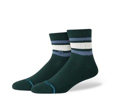 STANCE BOYD QUARTER SOCKS.STRIPED PINE GREEN PATTERN ARCH SUPPORT CUSHIONED W25