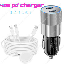 40W Fast Car Charger 3 IN 1 Magnetic Cable For iWatch iPhone X 11 12 13 14 15 16