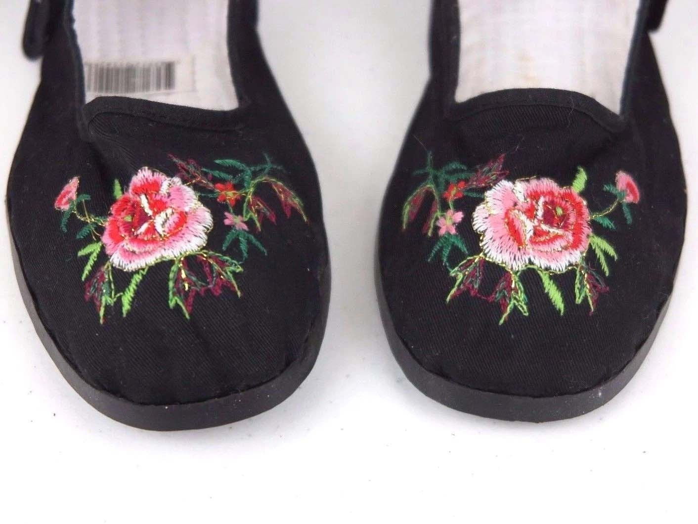 Women's Chinese Mary Jane Floral Cotton Shoes Slippers Black - Sizes 35 ...