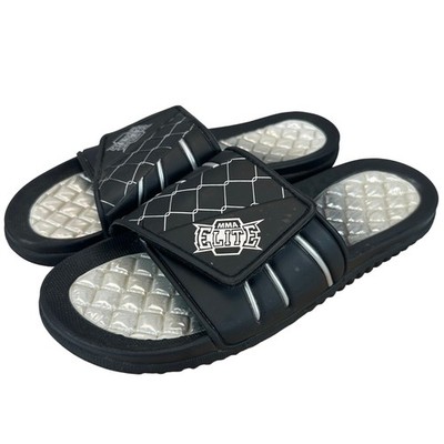 Y2K MMA Elite Mens Slide Sandals Black Silver Quilted Adjustable Strap Size 11