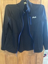 3 Pocket Fleece Fila Woman  s Medium Zip Up Black And Blue Jacket