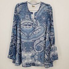 Show Me Your Mumu Tunic Top Dress S Perveen Blue Paisley Long Bell Sleeve Boho
