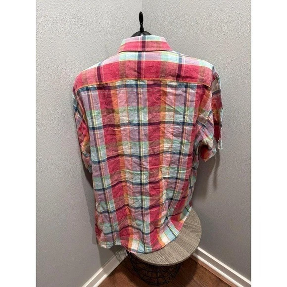 Short Sleeve Button Down Olymp Linen Shirt Plaid XXL Mens - Image 2 of 3