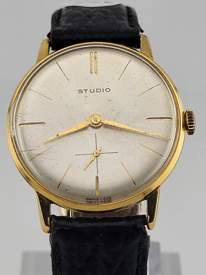 Raro Reloj Pulsera Hombre Studio Hecho por Vulcain Años 60 Chapado en Oro Hecho en Suiza. Funcionando Foto 4 de 4