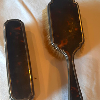 RC Hallmarked Sterling Silver Hairbrush & Clothes Brush Set Antique 1927