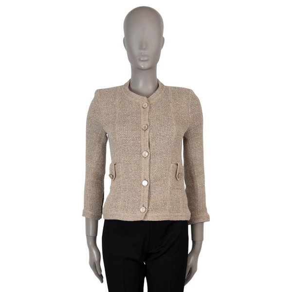 72916 authentisches CHANEL beige Leinen 16C SEOUL Tweed Sakko 38 S