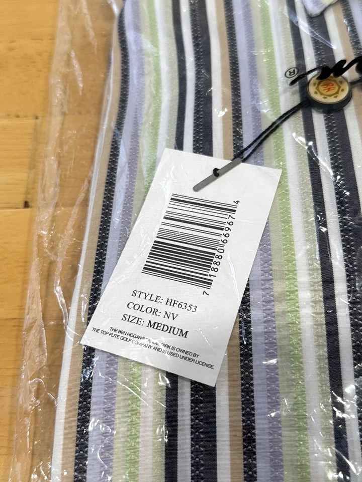 Camisa De Colección Ben Hogan 100% Algodón Botón Frontal Rayas Multicolor Mediana Nueva Con Etiquetas Foto 4 de 4
