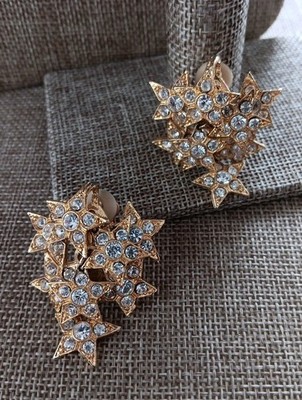 1980s Golden Star Shower Crystal Articulated Star Drop Earrings