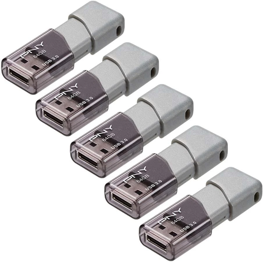 PNY 64GB Turbo Attaché 3 USB 3.0 Flash Drive, Silver (Pack of 5) - Image 2 of 4