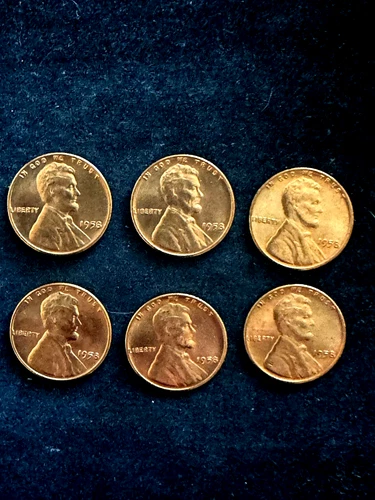 (6) 1958 P Wheat Pennies Cracked Skull Error Coins. From OBW UNCIRCULATED Roll.