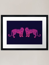 Pink Retro Tiger - Pink Tiger - Hip Framed Wall Art Poster Canvas Print Picture