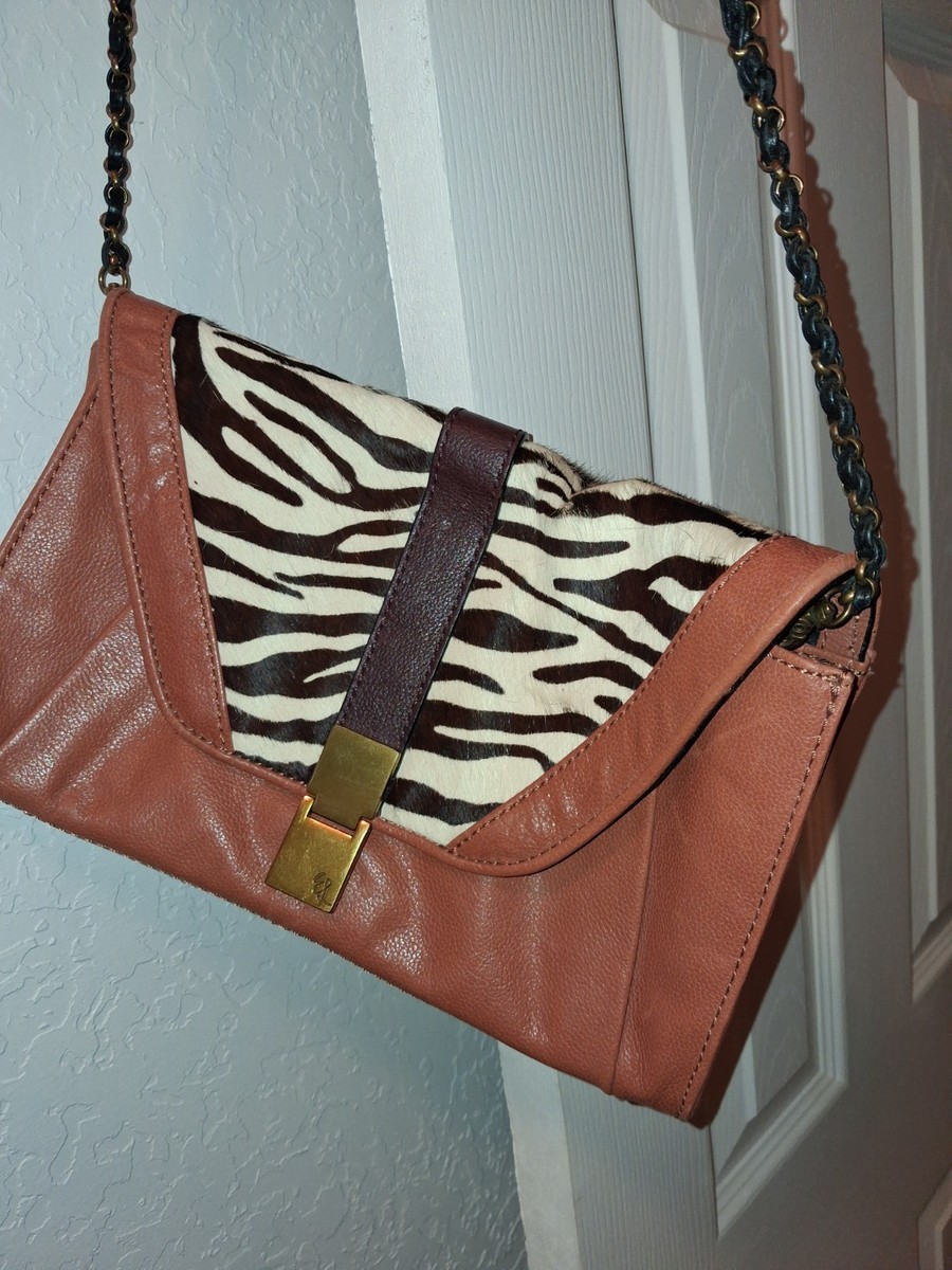 Elliot Lucca  Crossbody Leather with Zebra printChain Strap with chain