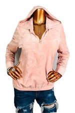 Fila M Top Stretch Velvet Soft Hoodie Sweatshirt Long Slv Warm Blush Text Logo