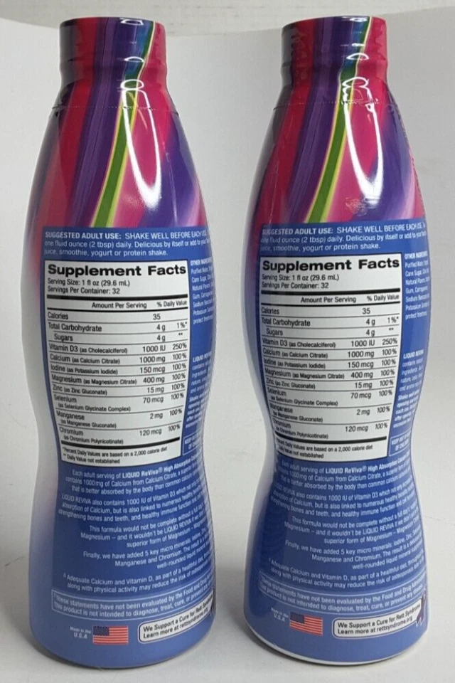 ReViva Liquid Calcium Plus Vit D3 Magnesio, Sabor Arándano 32oz, (2 PACK) Foto 2 de 4