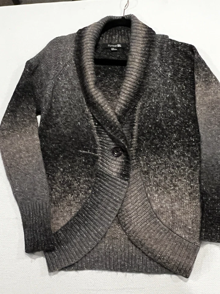 Cárdigan de punto grueso Ombré grande mezcla de lana suéter chal cuello talla grande Foto 2 de 4