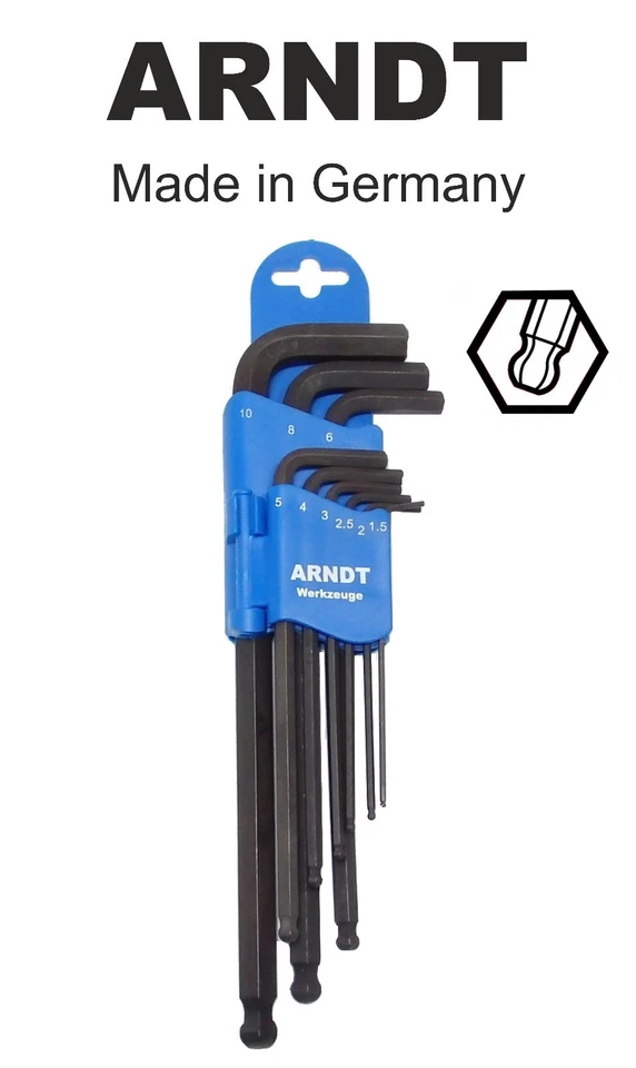 LONG Ball End Allen Hex Key Hexagonal Alen Keys Set 9 PCS 1.5-10mm ARNDT 300-9