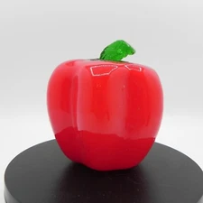 Art Glass Red Bell Pepper Hand Blown Vegetable Paperweight VTG Kitchen Sculpture