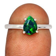 Treated Chalama Black Opal, Ethiopia 925 Silver Ring Jewelry s.8 CR65316