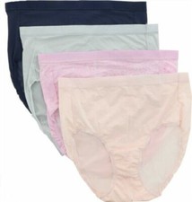 Breezies Silky Knit Hi-Cut Panties Set of 4-Swirl Roses-Medium-NEW-A382453