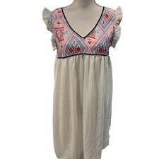 Boho V-Neck Sleeveless Babydoll Dress With Ruffled Shoulders Women's Size Small