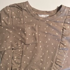 Lauren Conrad Women Tan Pink Floral Print Ruffle Front Sweatshirt Size Medium