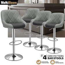 Set of 4 Black/Grey Adjustable Swivel Bar Stool Kitchen Counter Height Pub Chair